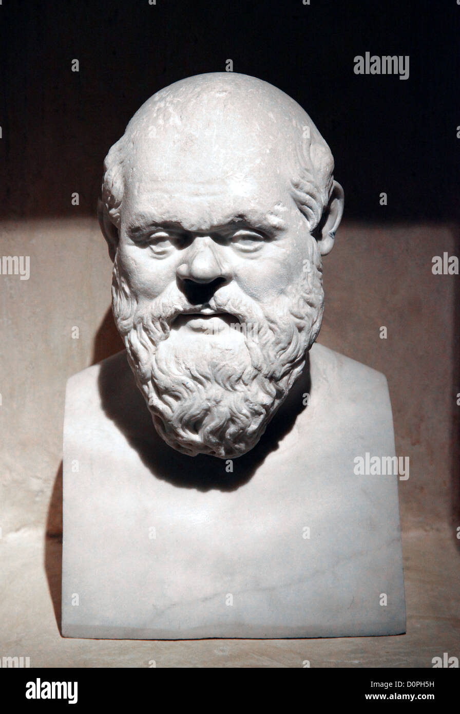 Ancien buste romain en marbre du philosophe Socrate. Style 4ème siècle BC. Tête de portrait d'après Lysippos. Rijksmuseum van Oudheden (RMO) Leiden, NL. Banque D'Images