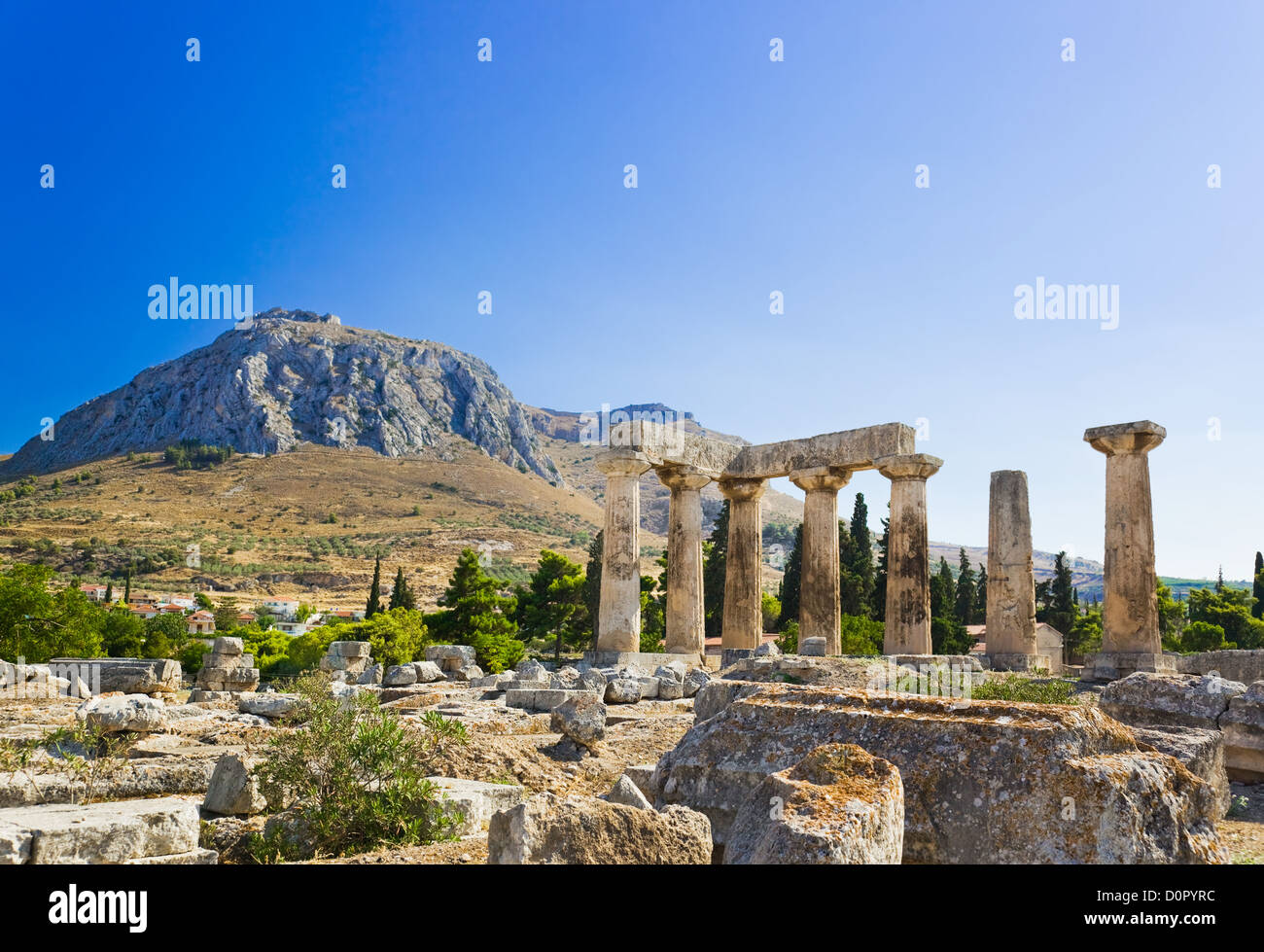 Ruines du temple de Corinthe, Grèce Banque D'Images