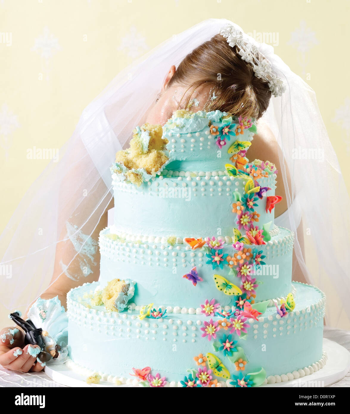 Scène du crime de mariée tué dans son gâteau de mariage Banque D'Images
