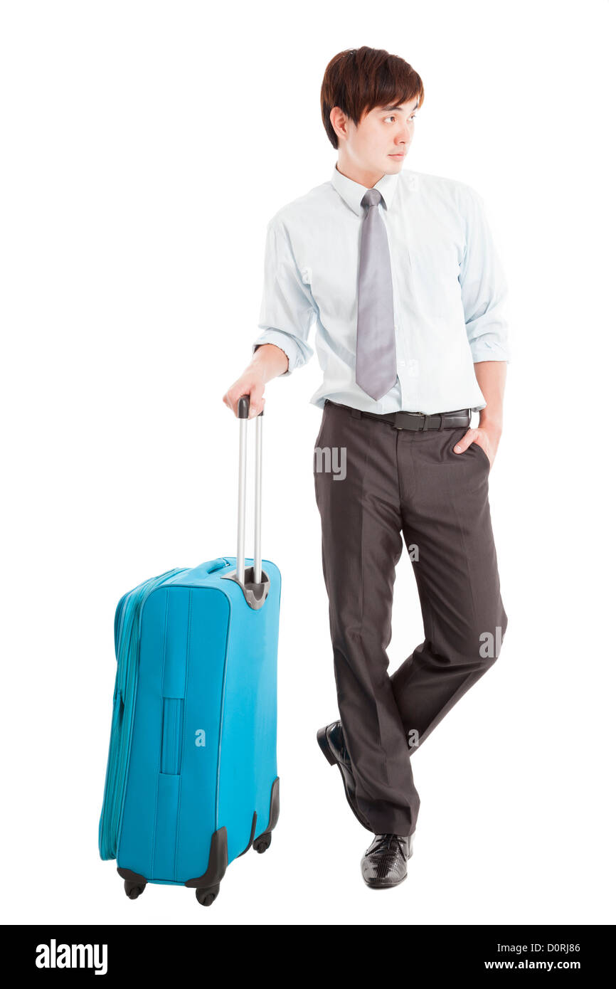 Businessman with suitcase et isolated on white Banque D'Images