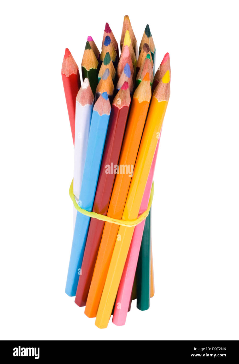Faisceau de crayons de couleur attaché avec une bande élastique Banque D'Images