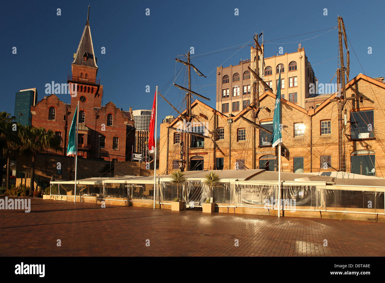 La Roche, Sydney, point d'intérêt, vue, joliment, soleil, lever, ciel bleu, mettez en surbrillance, port, port, l'architecture, de l'Australie Banque D'Images
