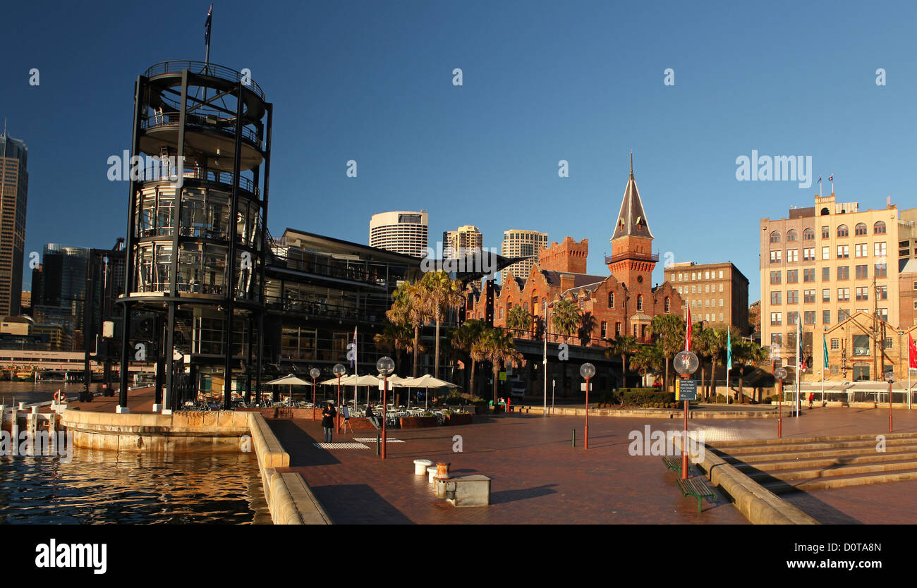 La Roche, Sydney, point d'intérêt, vue, joliment, soleil, lever, ciel bleu, mettez en surbrillance, port, port, l'architecture, de l'Australie Banque D'Images