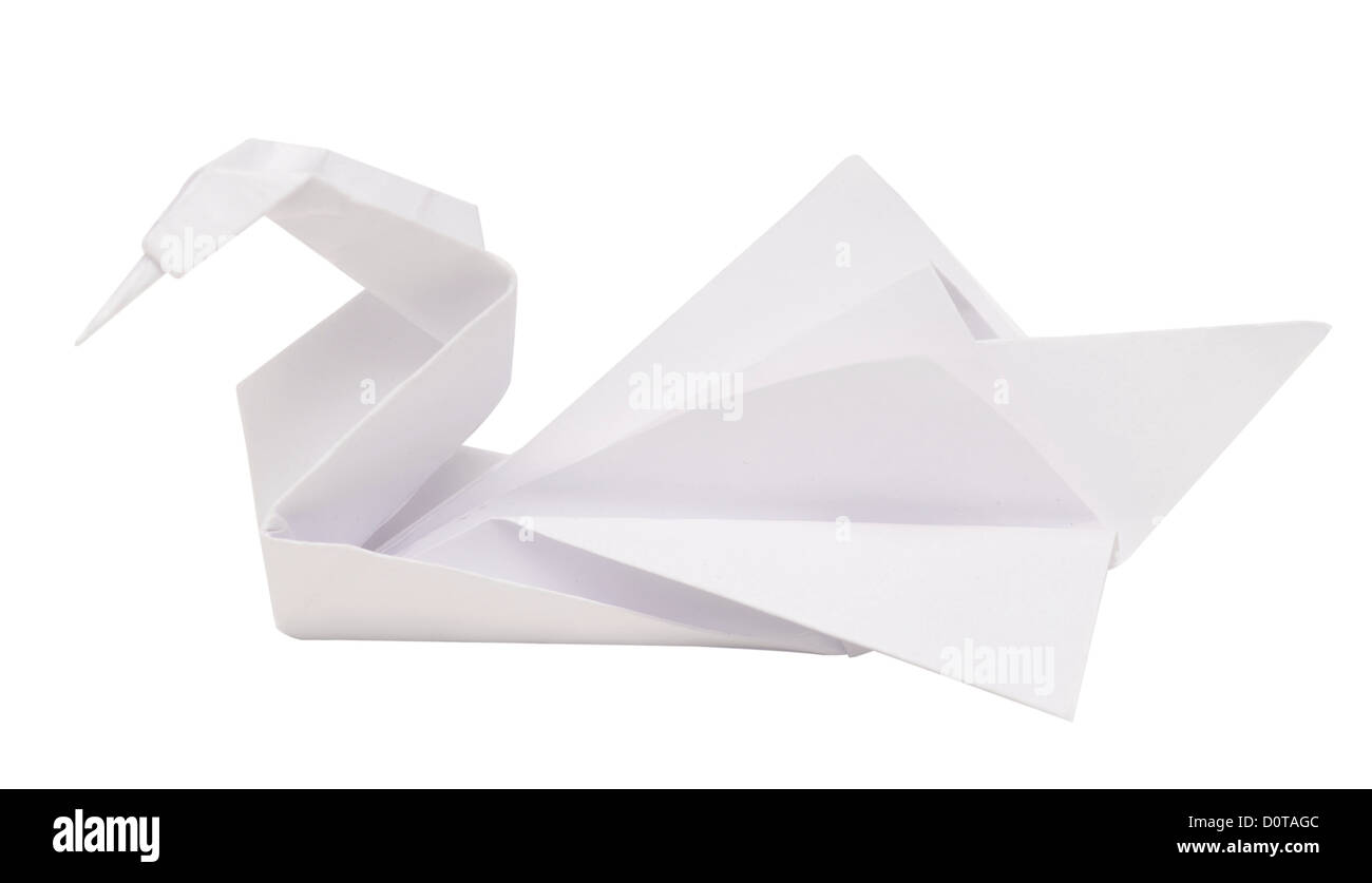L'origami swan isolé sur fond blanc Banque D'Images