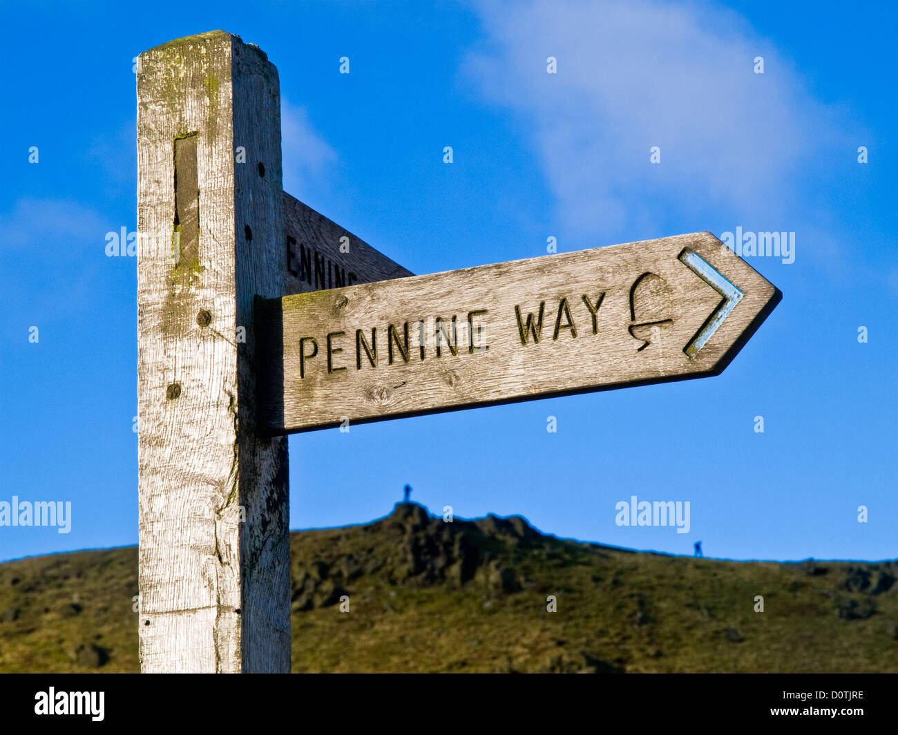 Pennine Way panneau routier près de son point de départ dans la Edale, Derbyshire Peak District National Park Banque D'Images