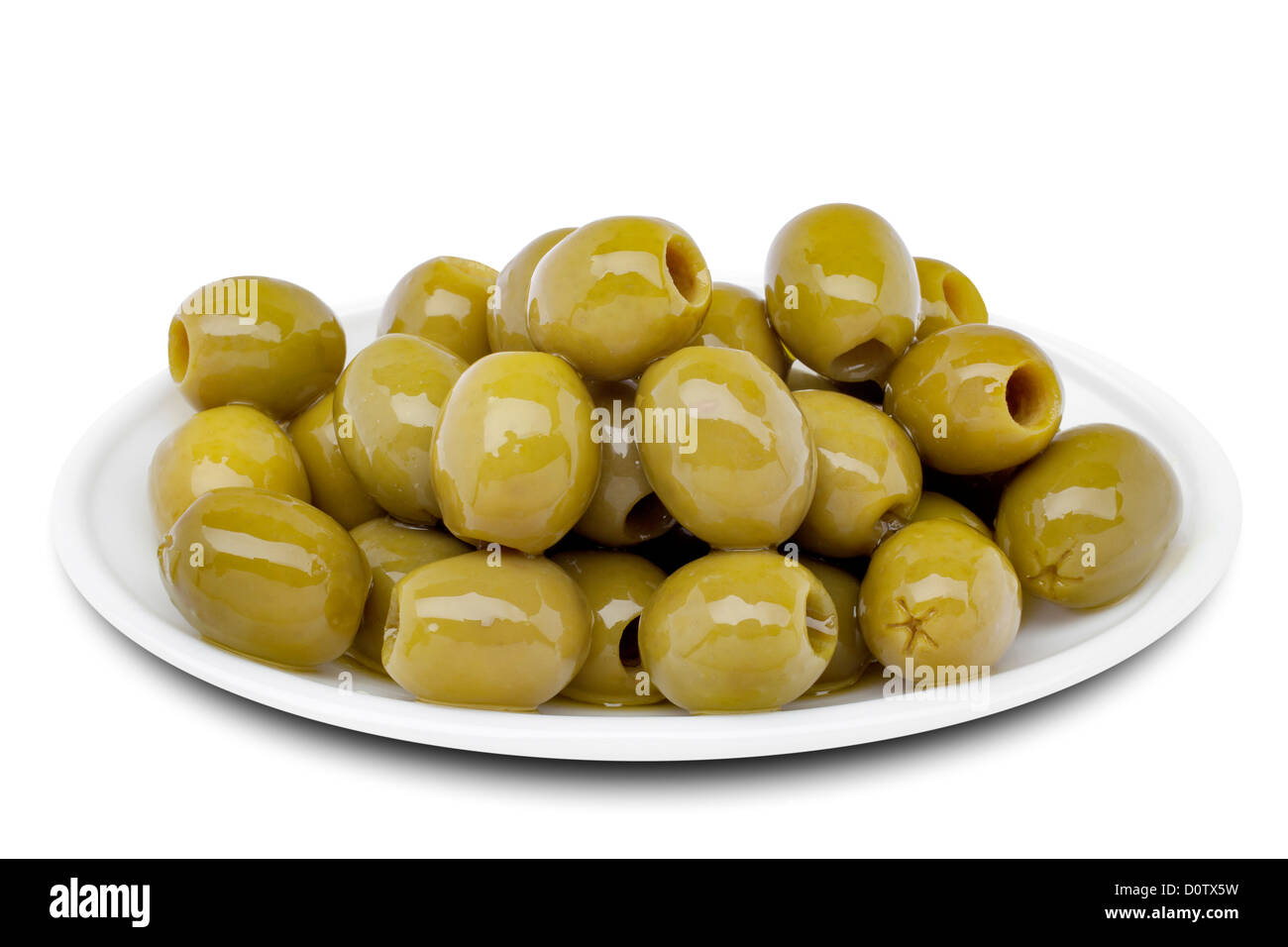 Olives vertes dénoyautées mariné Banque D'Images