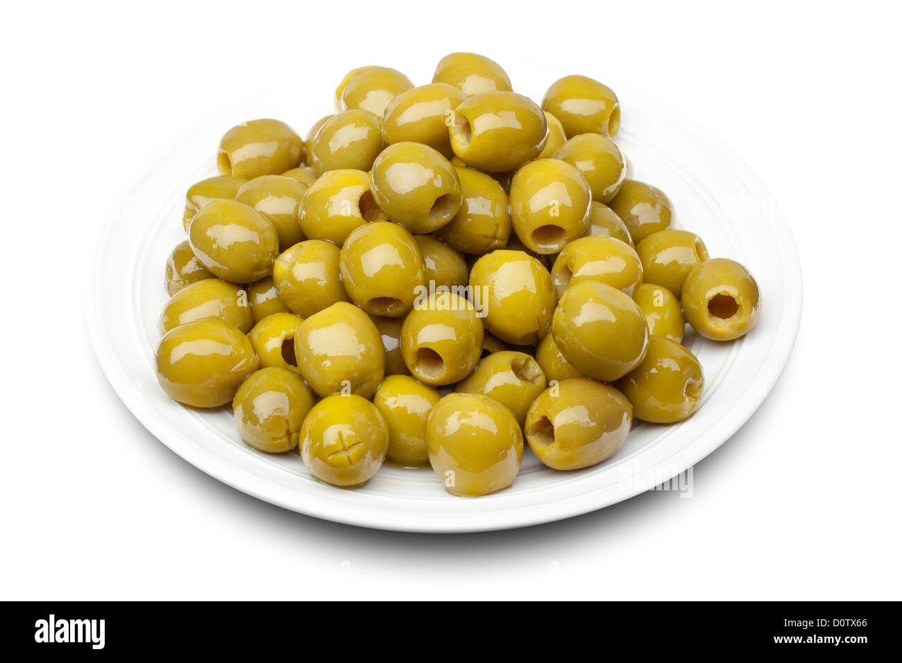 Olives vertes dénoyautées mariné Banque D'Images