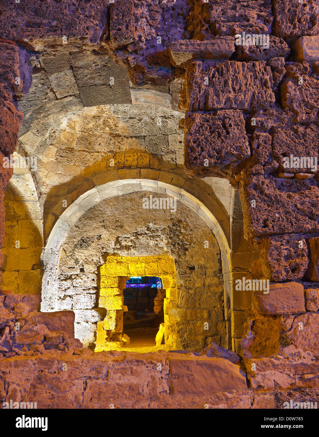 Anciennes ruines à Side, Turquie au coucher du soleil Banque D'Images