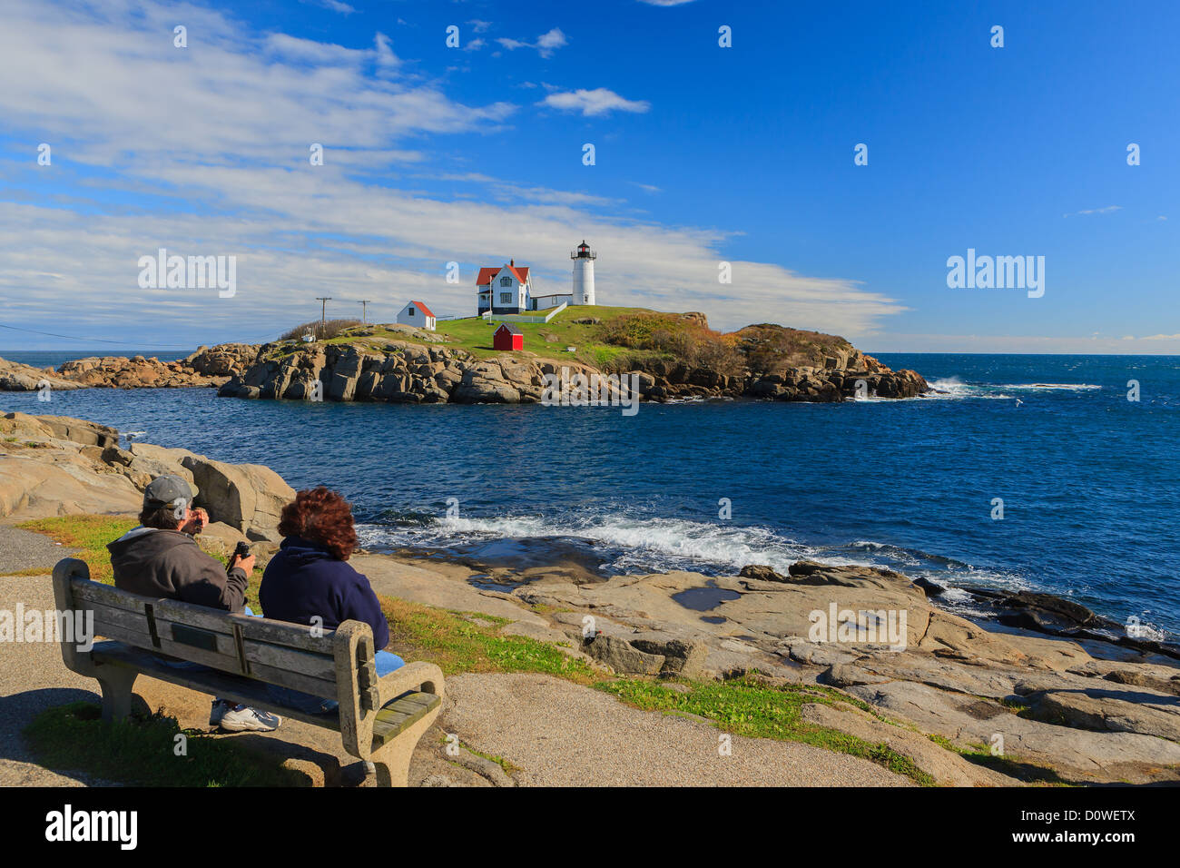 Le phare de Nubble sur la côte est du Maine. Banque D'Images