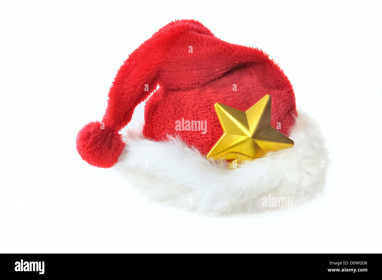 Santa hat avec Golden Star isolé sur fond blanc Banque D'Images