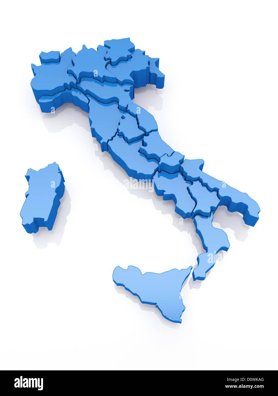 Carte en trois dimensions de l'Italie sur fond blanc. 3d Banque D'Images