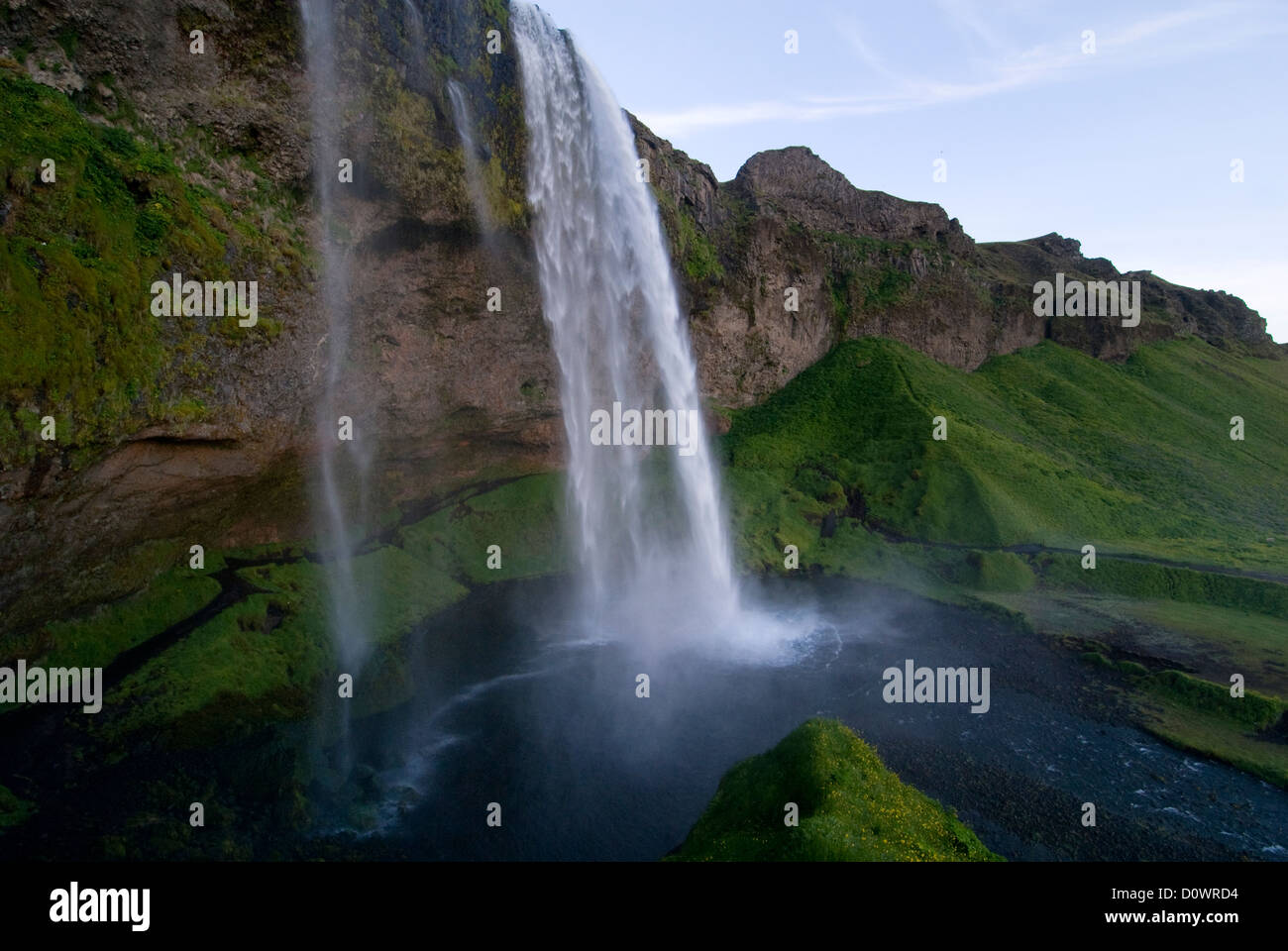 Haut de Seljalandsfoss waterfall dans le sud de l'Islande Banque D'Images