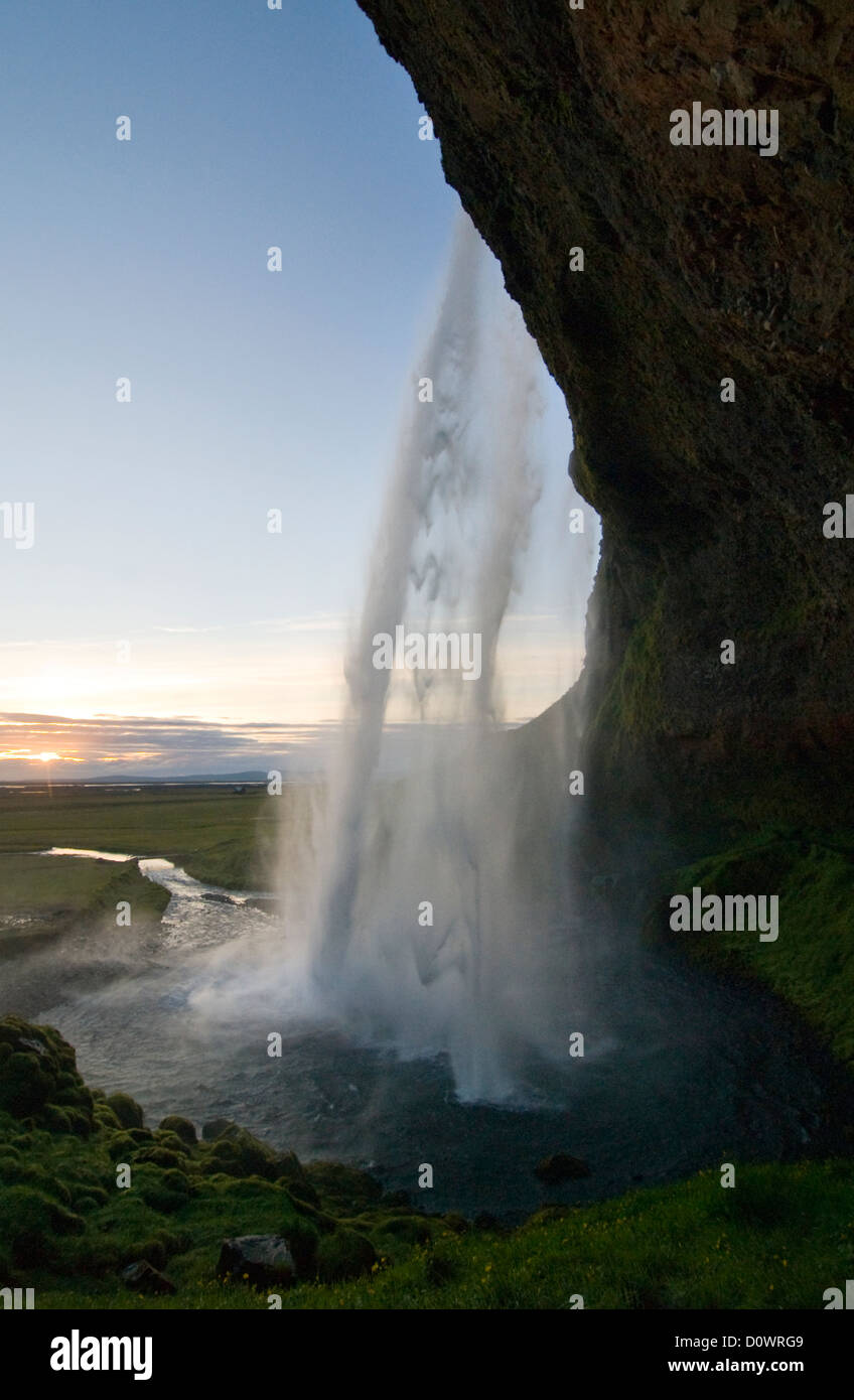 Haut de Seljalandsfoss waterfall dans le sud de l'Islande Banque D'Images