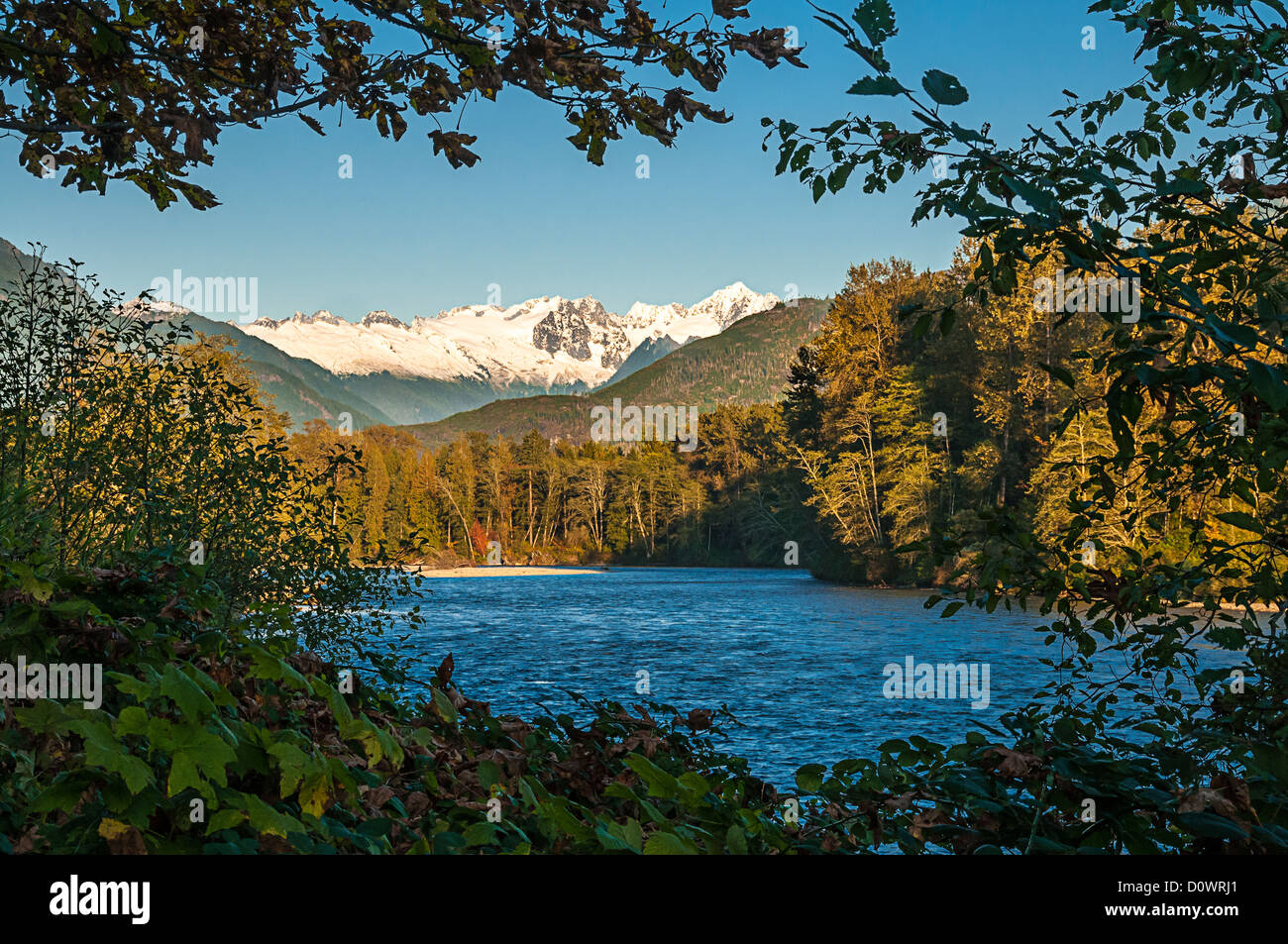 La rivière Skagit et montagnes North Cascades, Washington. Banque D'Images