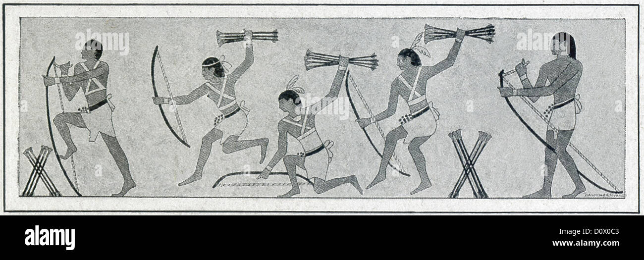 Cette illustration d'une danse de guerre de l'Égypte ancienne et a été trouvé dans une tombe qui remonte à peu de temps après la sixième dynastie. Banque D'Images