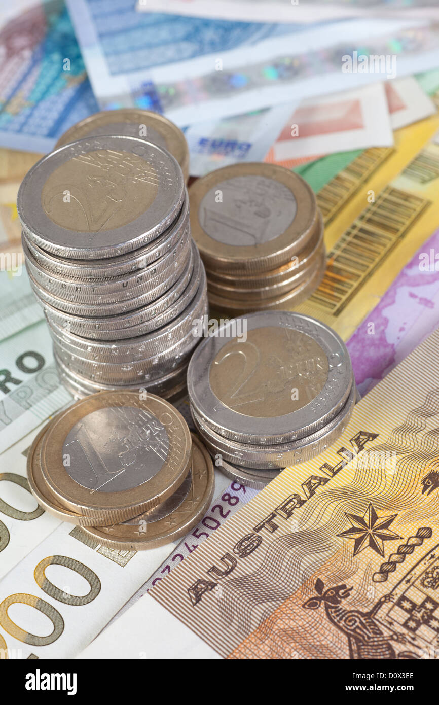 Berlin, Allemagne, euro, Euromuenzen et d'un dollar australien Banque D'Images