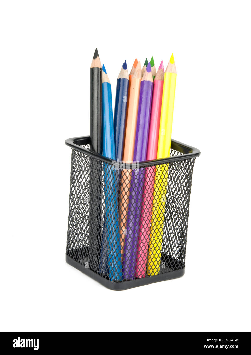 Crayons de couleur à l'appui isolé sur fond blanc Banque D'Images