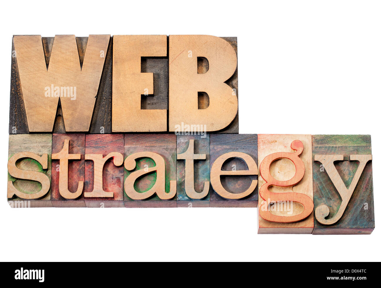 Stratégie web - isolé du texte dans la typographie vintage bois type pâtés Banque D'Images