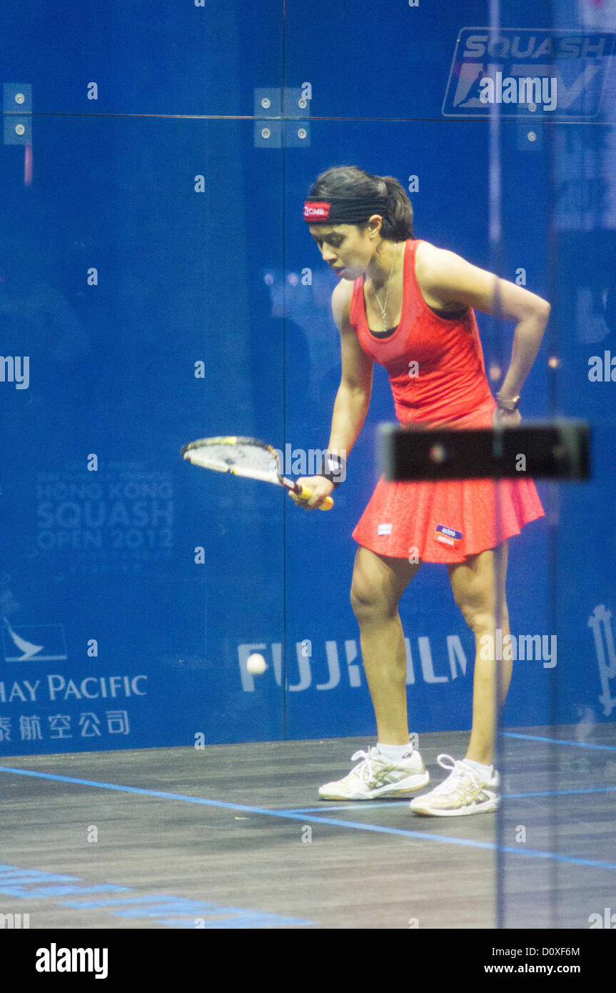 Les femmes finales de Cathay Pacific Sun Hung Kai Hong Kong financière Squash Open 2012. Nicol David vs Camille Serme. Banque D'Images