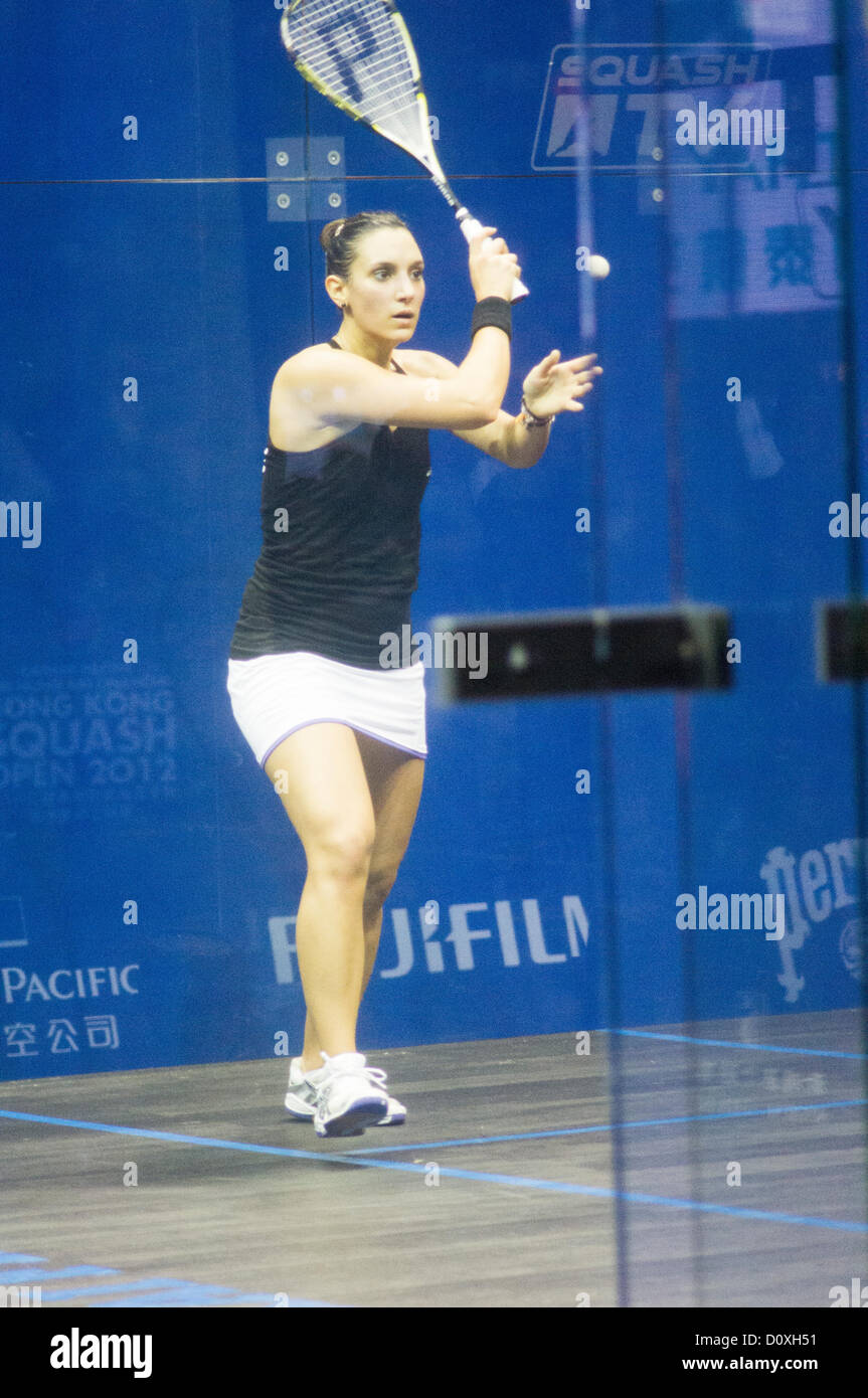 Les femmes finales de Cathay Pacific Sun Hung Kai Hong Kong financière Squash Open 2012. Nicol David vs Camille Serme. Banque D'Images