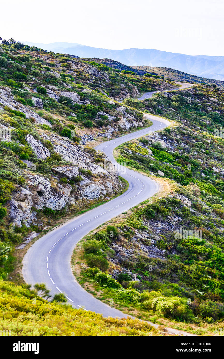 L'Espagne, l'Europe, la Catalogne, la Costa Brava Côte, Road, bend, falaise, Costa Brava, courbes, paysage, méditerranéenne, route, rochers, Banque D'Images