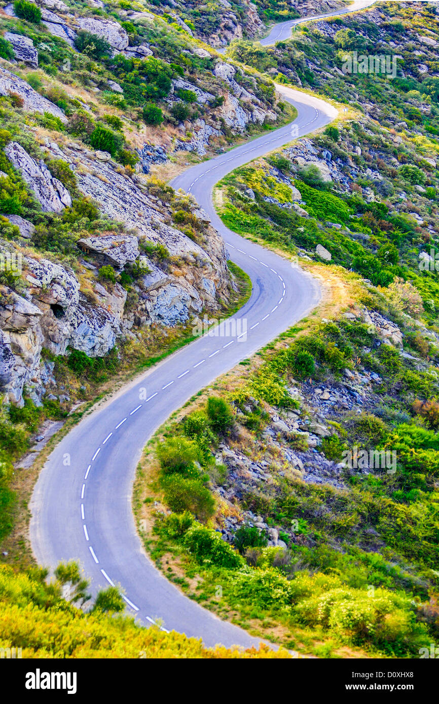 L'Espagne, l'Europe, la Catalogne, la Costa Brava Côte, Road, bend, falaise, Costa Brava, courbes, paysage, méditerranéenne, route, rochers, Banque D'Images