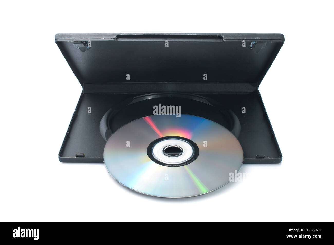 DVD disque avec cas sur un fond blanc Banque D'Images