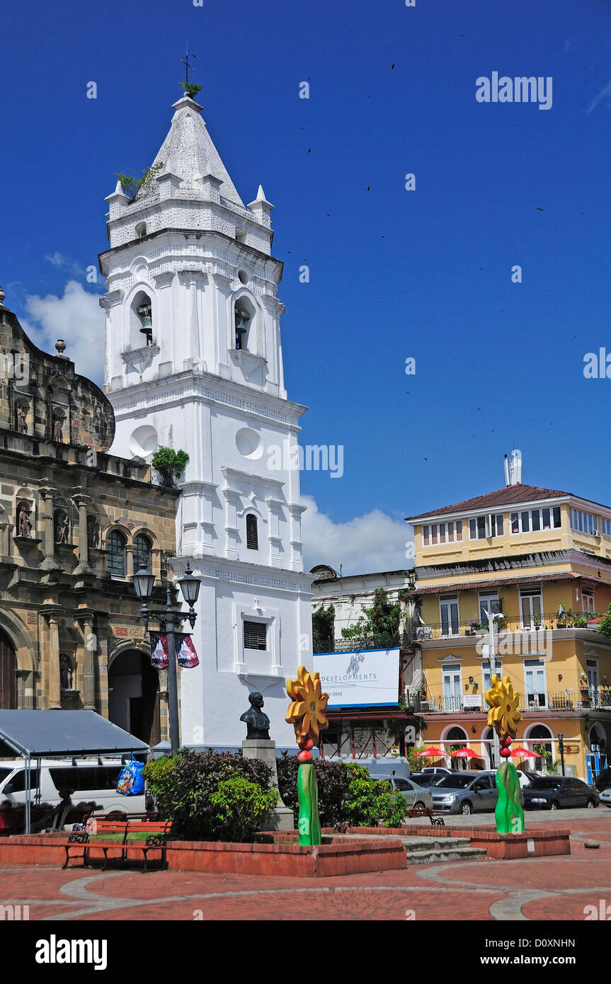 Cathedral, Plaza Mayor, Vieille Ville, Vieille Ville, Panama City, Panama, Amérique Centrale, de l'église Banque D'Images