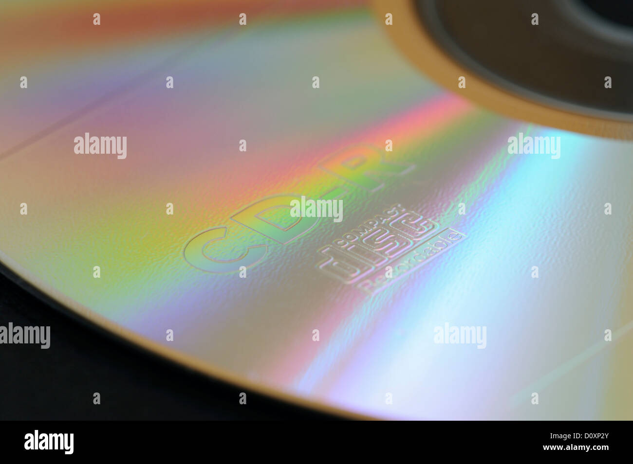 Close-up d'un compact disc CD-R avec des couleurs spectrales Banque D'Images