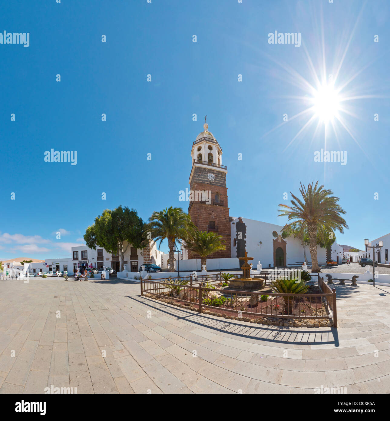 Teguise, Lanzarote, Espagne, Iglesia de Guidalupe, ville, village, forêt, bois, arbres, été, Canaries, Banque D'Images