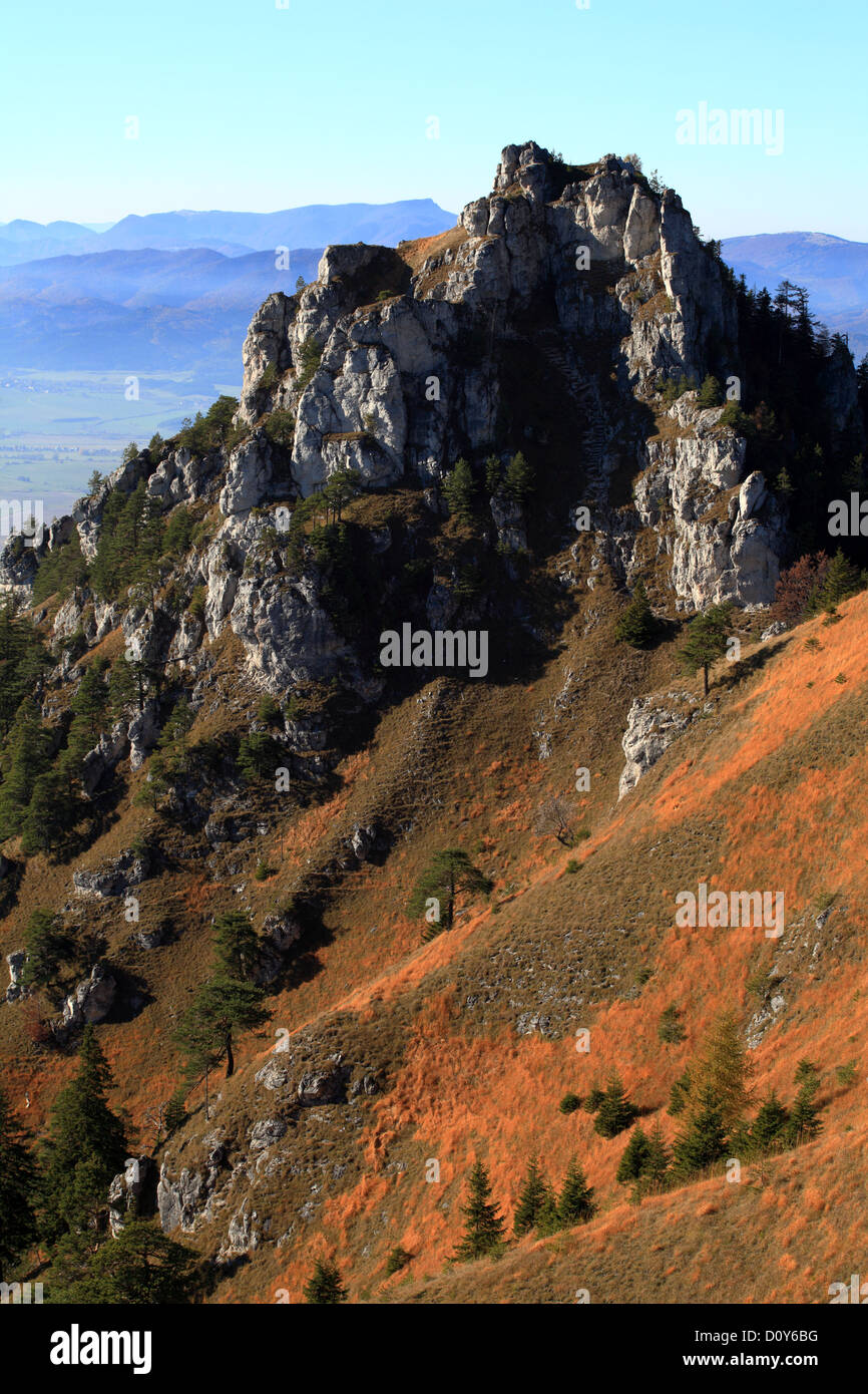 Les falaises de calcaire au sommet d'Ostra, NP, Velka Fatra Slovaquie. Banque D'Images