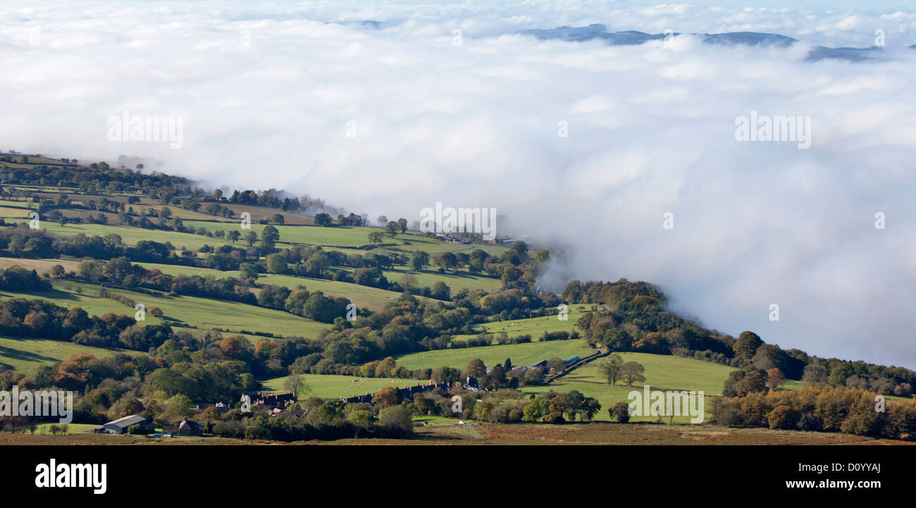Brume matinale sur la campagne près de Ludlow Shropshire, England, UK Banque D'Images
