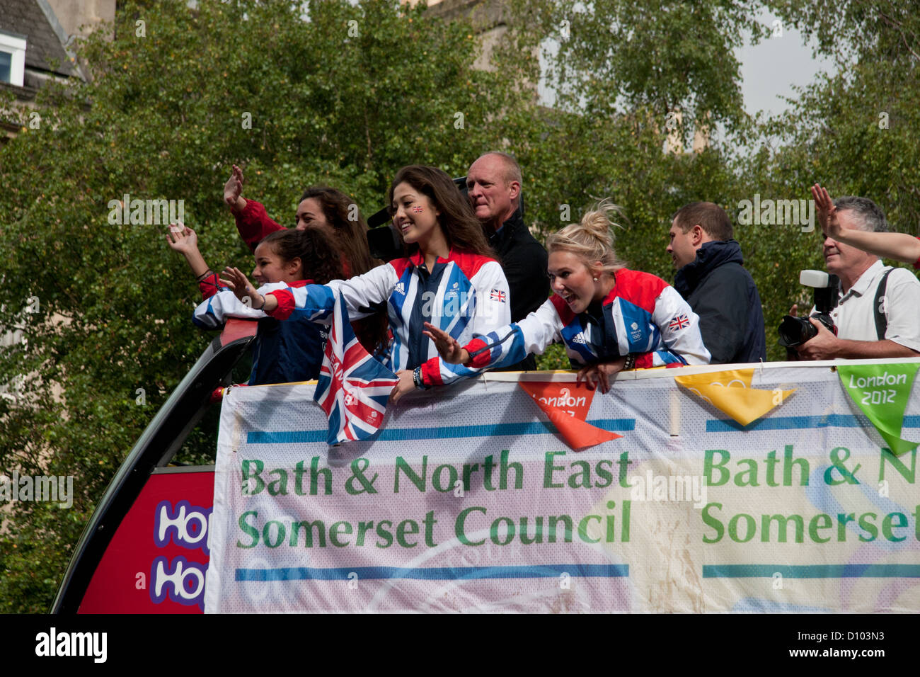 Défilé de bienvenue à Bath pour les athlètes formés à l'Université de Bath qui a concouru dans les Jeux Olympiques de 2012 à Londres Banque D'Images