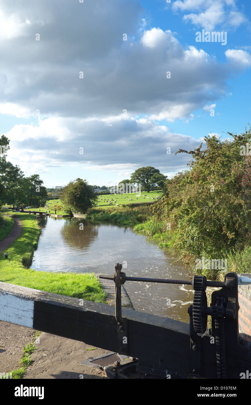 Vol Tardebigge des écluses sur le Canal de Worcester et Birmingham, Worcestershire, Angleterre, RU Banque D'Images