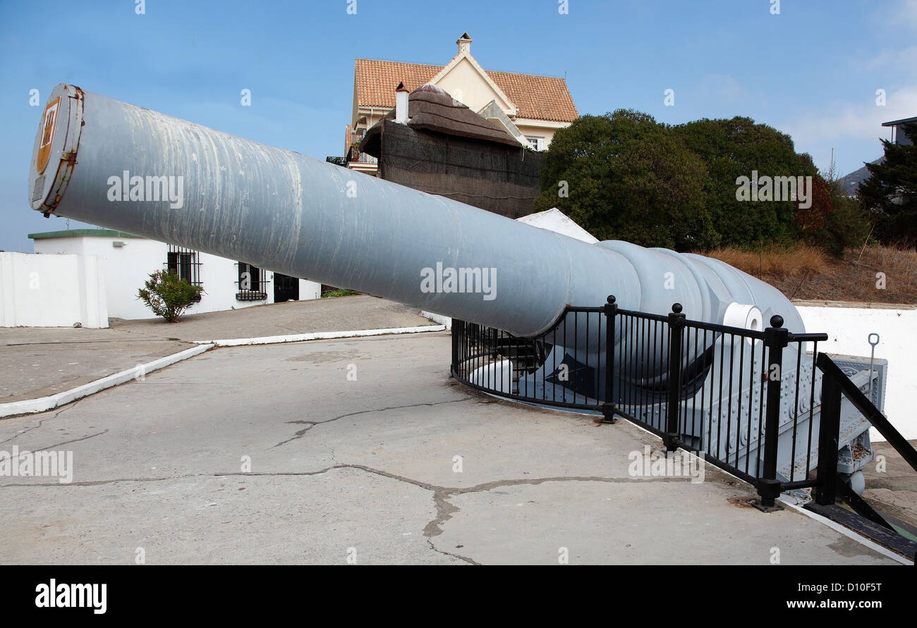 Museau rayé 17,72 POUCES DE CHARGEMENT (450mm) PISTOLET SUR ROSIA BAY À GIBRALTAR. Banque D'Images