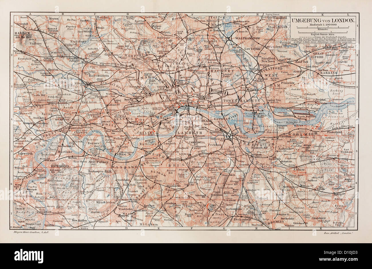 Vintage carte de Londres et alentours Banque D'Images