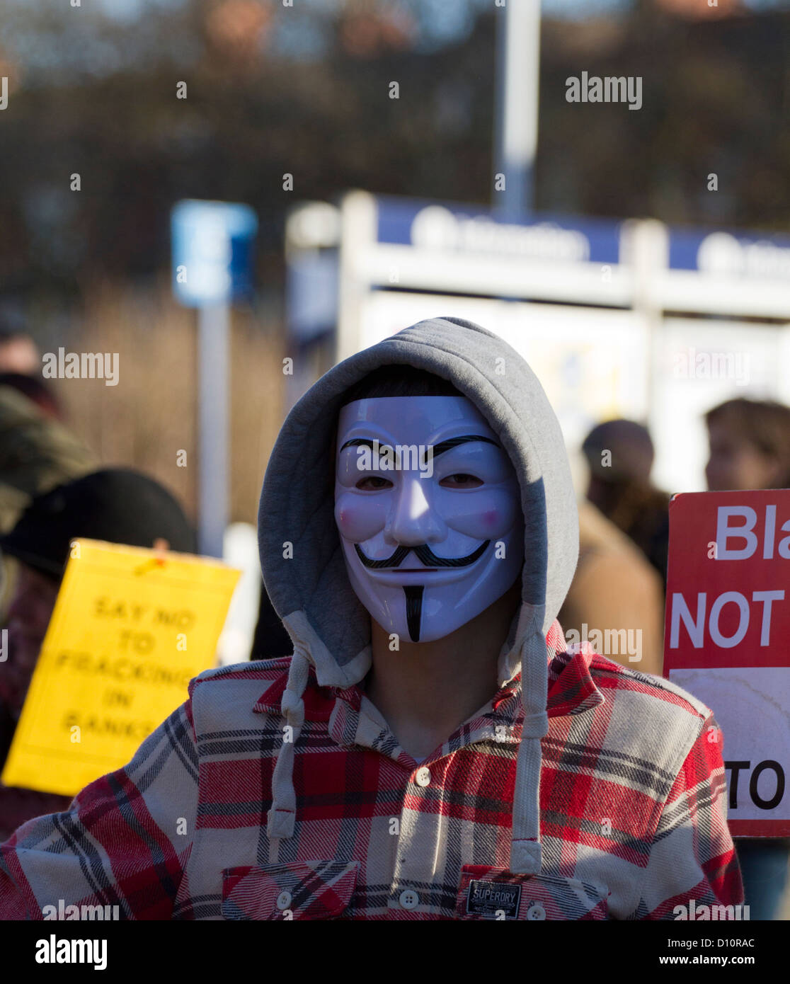 Fracturation Mars & Campement de protestation contre la fracturation hydraulique et l'eau de la production de gaz de schiste-à Westby, Fylde Lancashire Banque D'Images