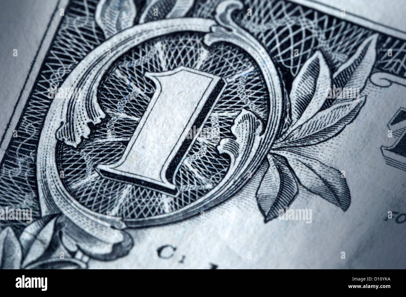 Détail de l'un chiffre sur un dollar US. Banque D'Images