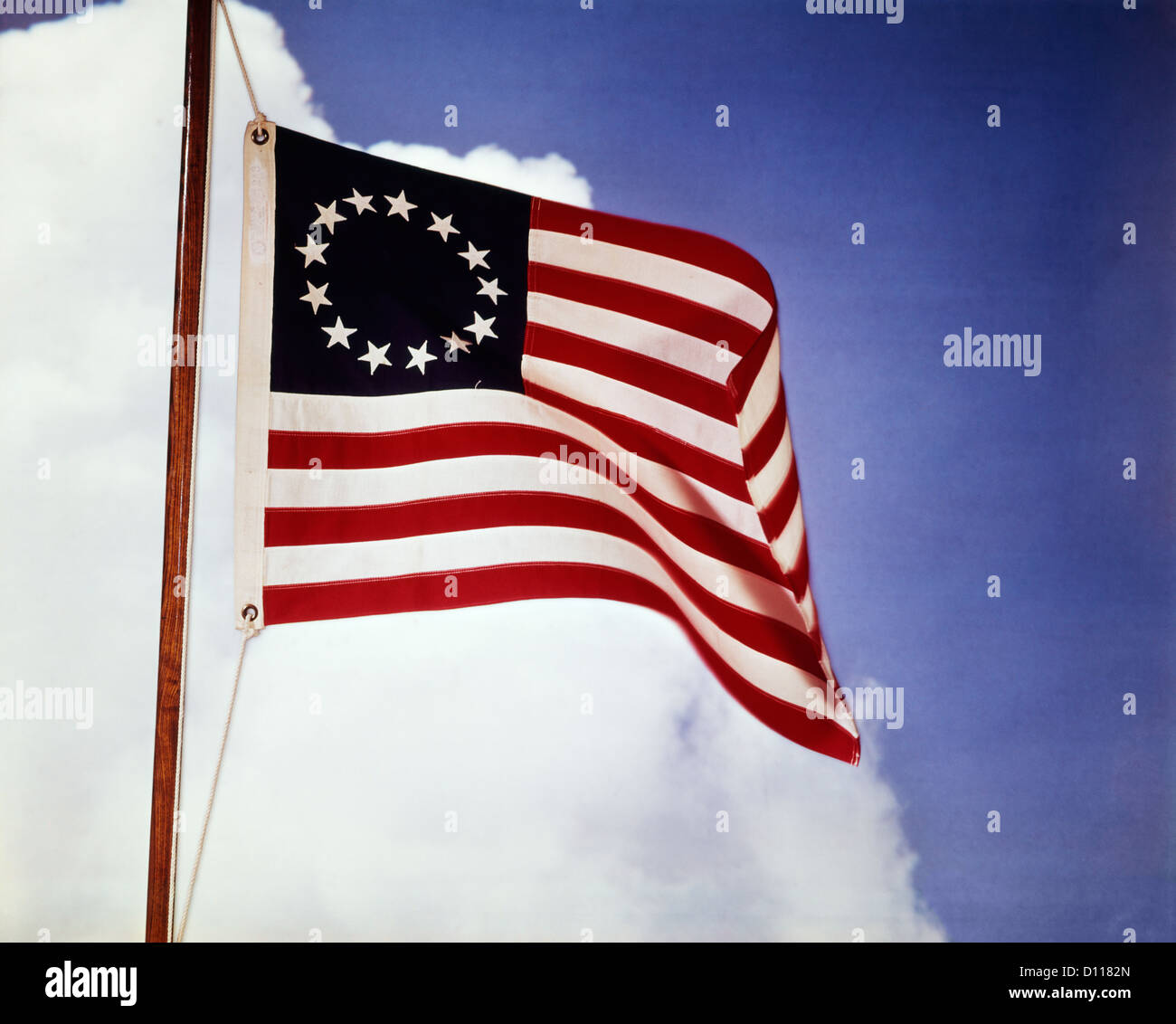 Années 1700 Années 1770 drapeau américain avec 13 étoiles REPRÉSENTANT LES COLONIES DE LA RÉVOLUTION COLONIALE 1776 Banque D'Images