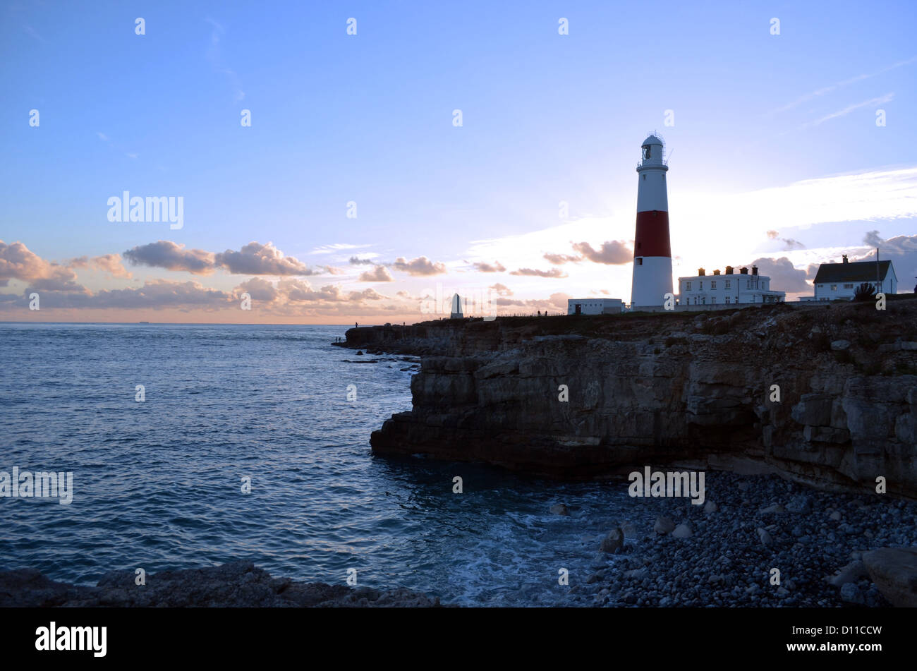 Ciel rose à Portland Bill Banque D'Images