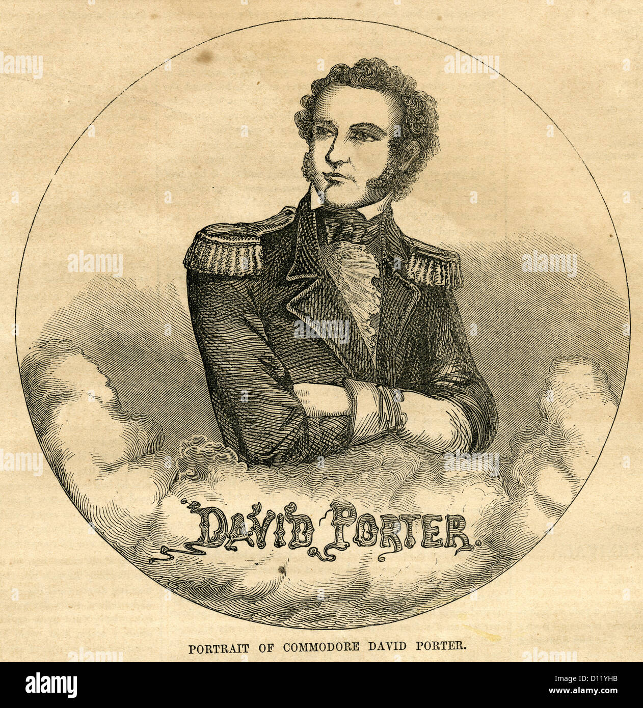 1854 gravure, portrait de Commodore David Porter. Banque D'Images