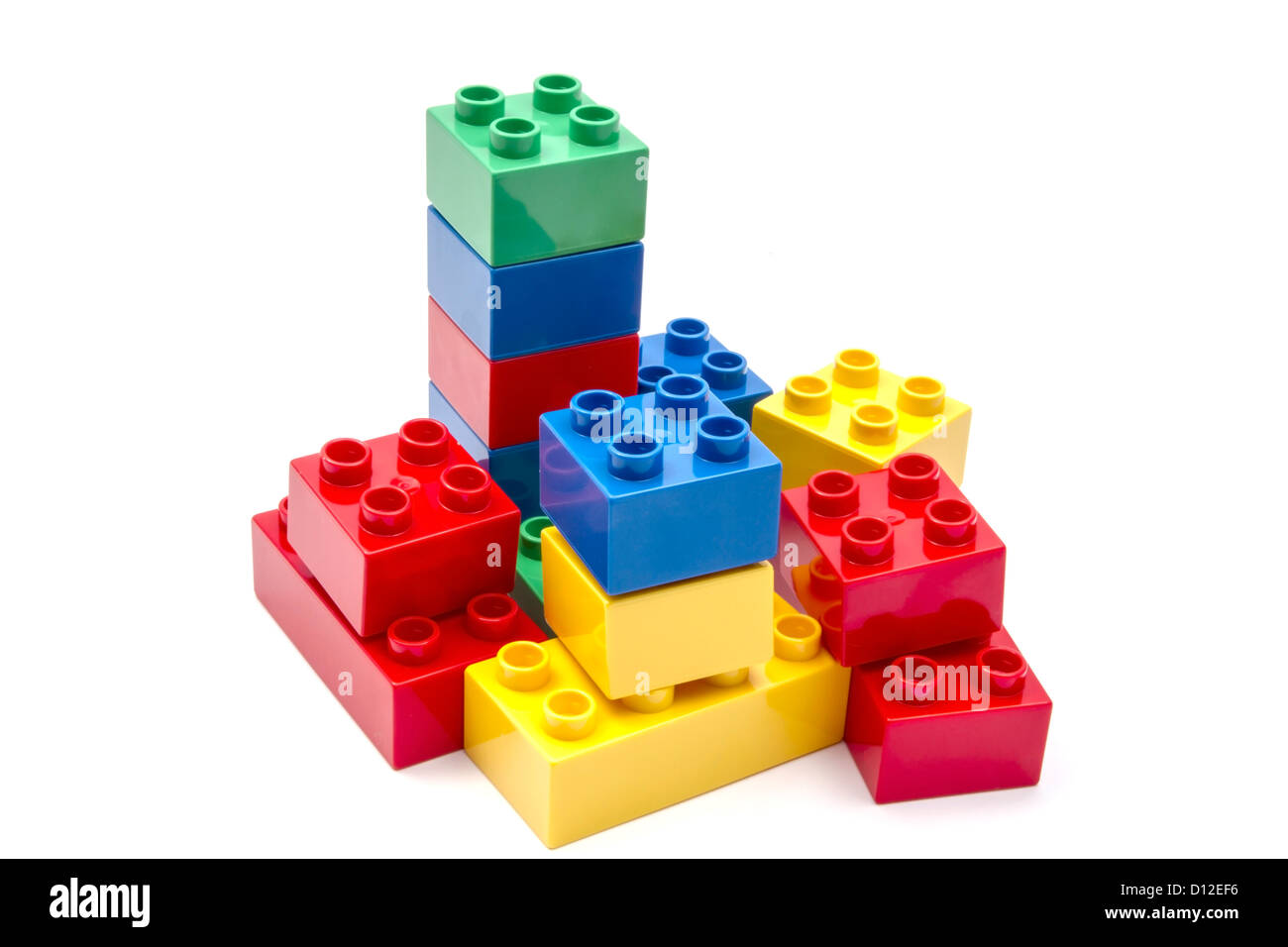 Blocs de construction gros plan sur fond blanc Banque D'Images