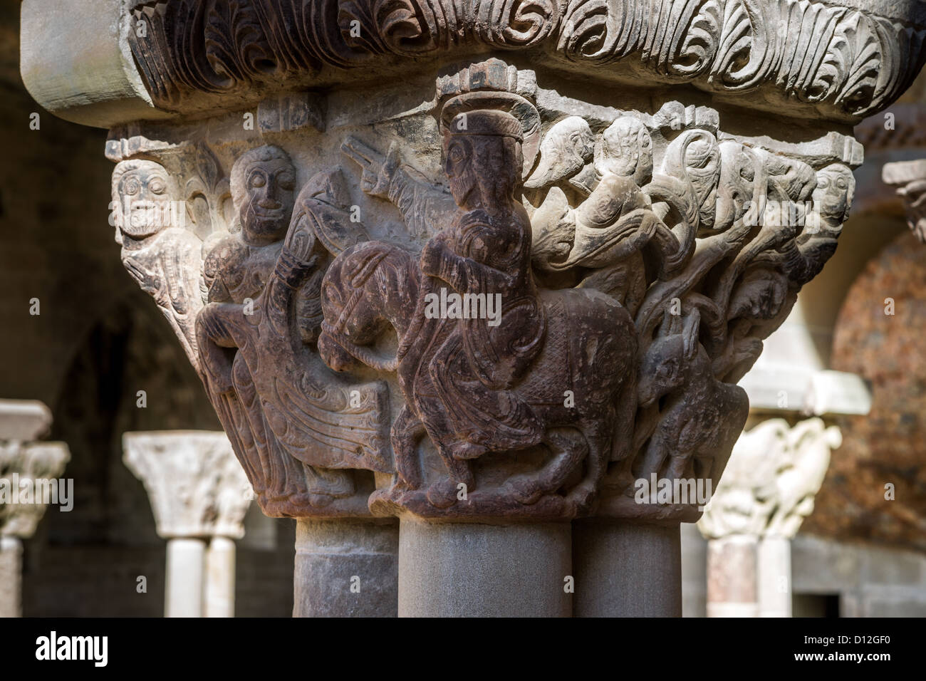 L'entrée triomphale de Jésus à Jérusalem. Capital dans le cloître du monastère de San Juan de la Peña en Aragon, Espagne Banque D'Images