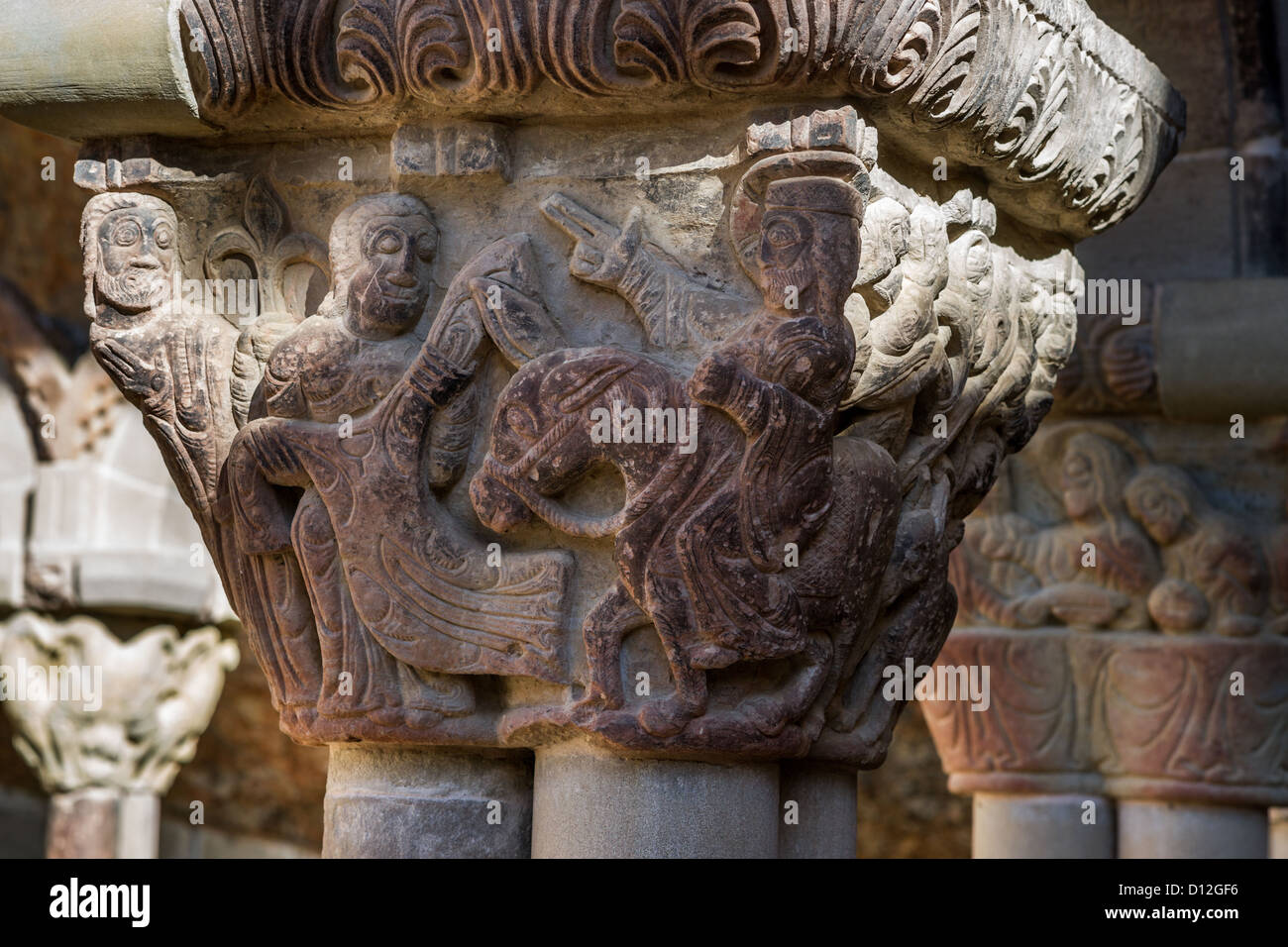 L'entrée triomphale de Jésus à Jérusalem. Capital dans le cloître du monastère de San Juan de la Peña en Aragon, Espagne Banque D'Images
