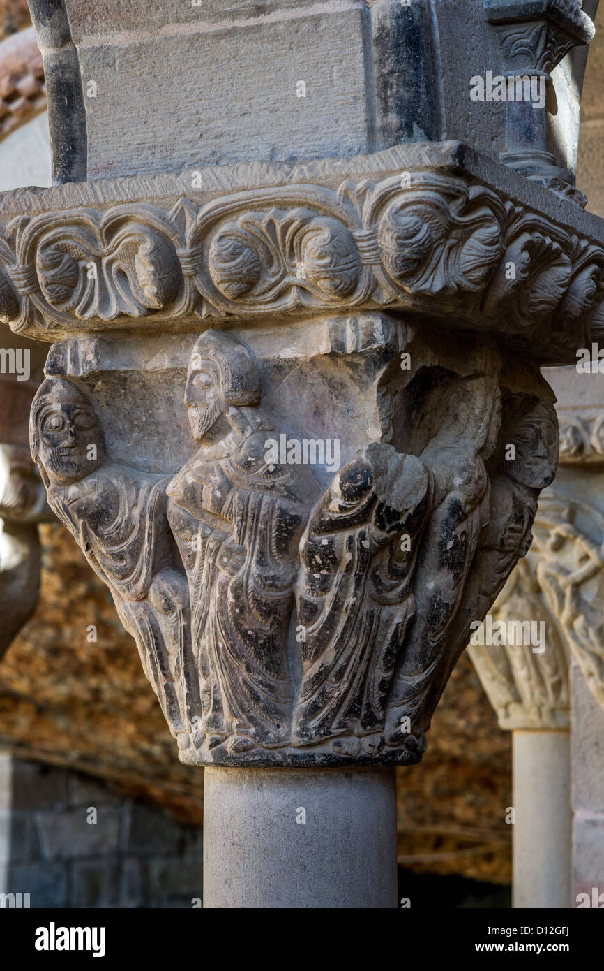 La trahison de Jésus. Capital dans le cloître du monastère de San Juan de la Peña en Aragon, Espagne Banque D'Images