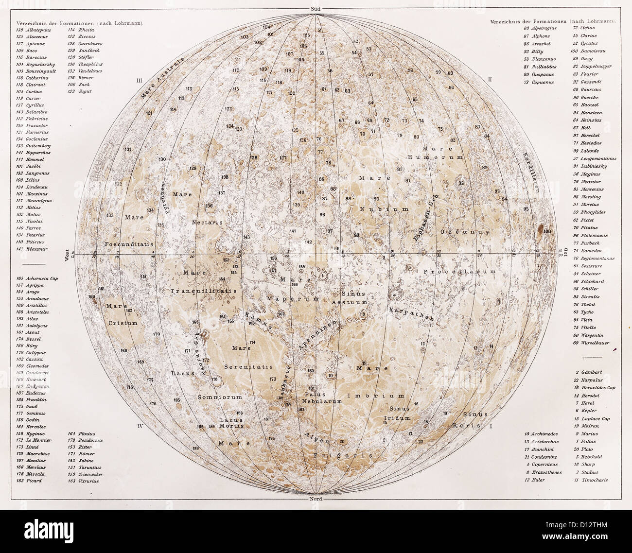 Vintage carte de la lune à partir de la fin du 19e siècle Banque D'Images
