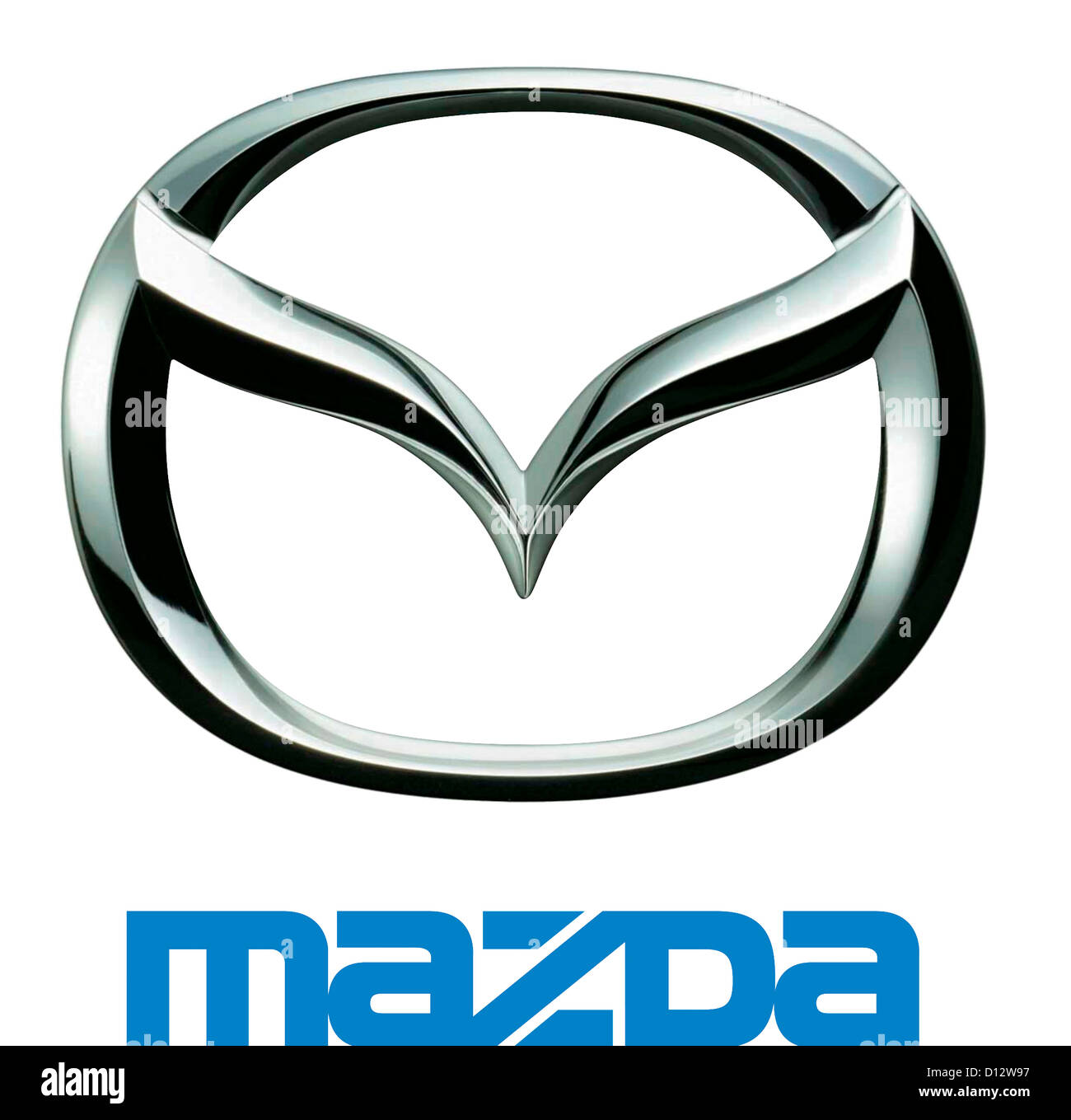 Le logo de la société de l'automobile japonais Mazda corporation dont le siège est à Hiroshima. Banque D'Images