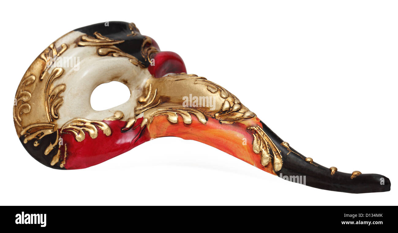 Image d'un long nez colorés masque de Venise sur un fond blanc. Banque D'Images
