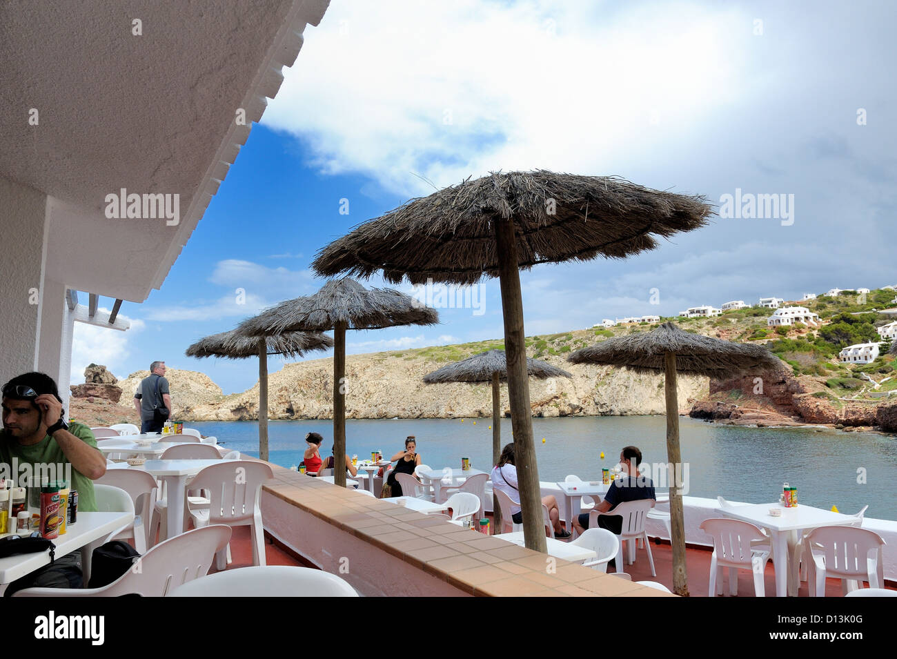 Bar restaurant café Cala Morell espagne Minorque Banque D'Images