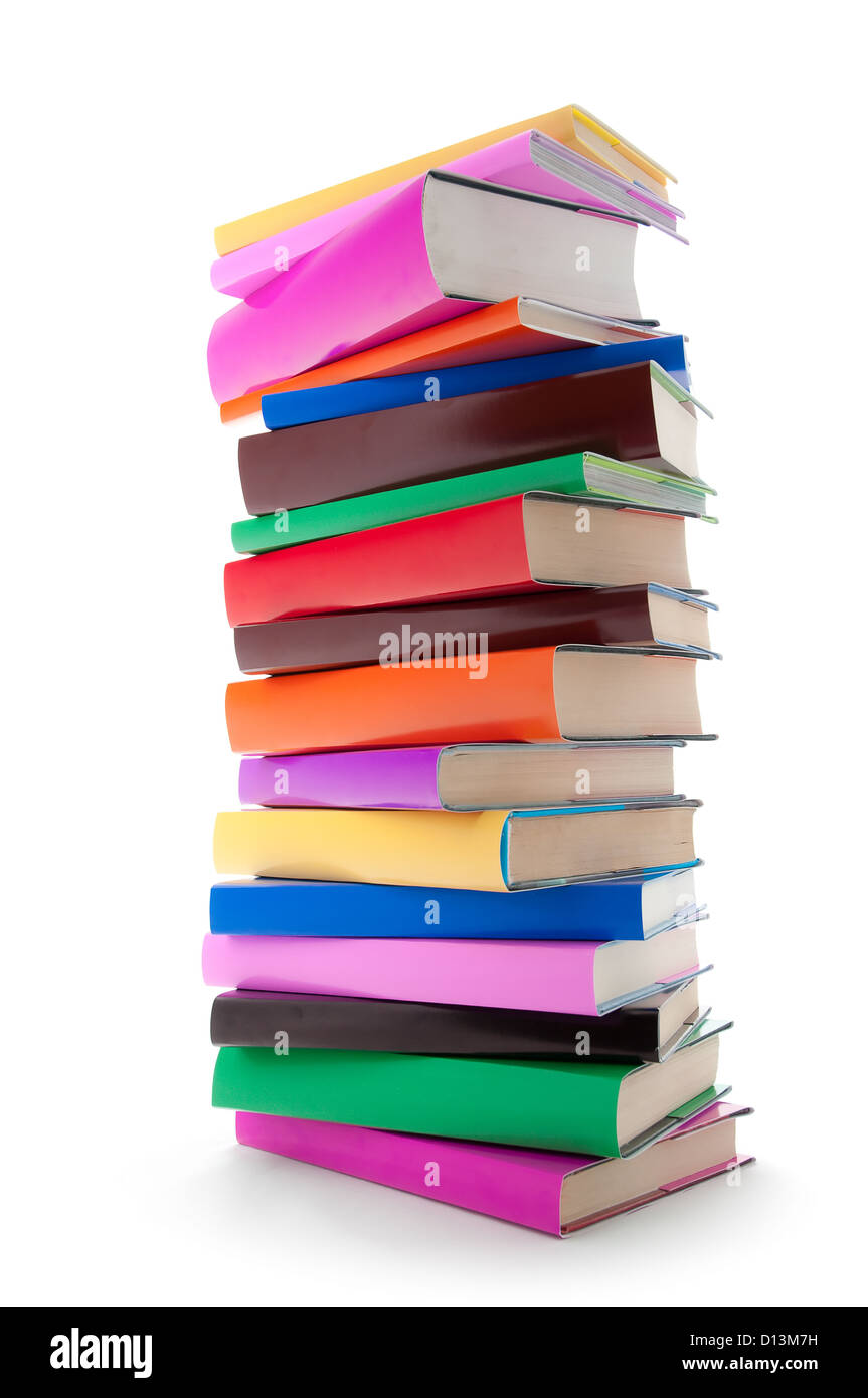 Pile de livres de couleur sur fond blanc Banque D'Images